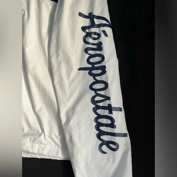 Aēropostale Men’s full zip hooded white/bluecrest windbreaker jacket - Picture 6 of 12